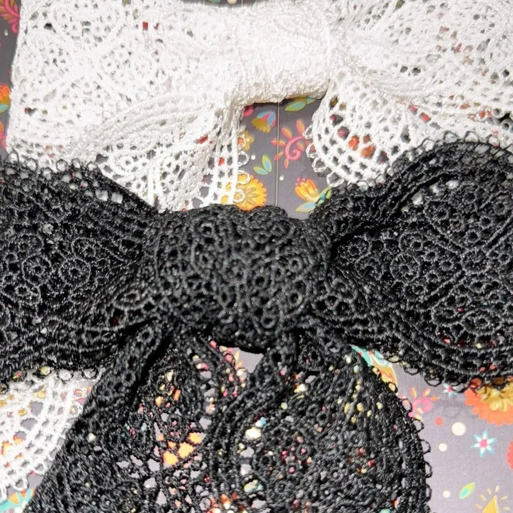 Piper Black and White Lace Hair Bows - Picture 3 of 5